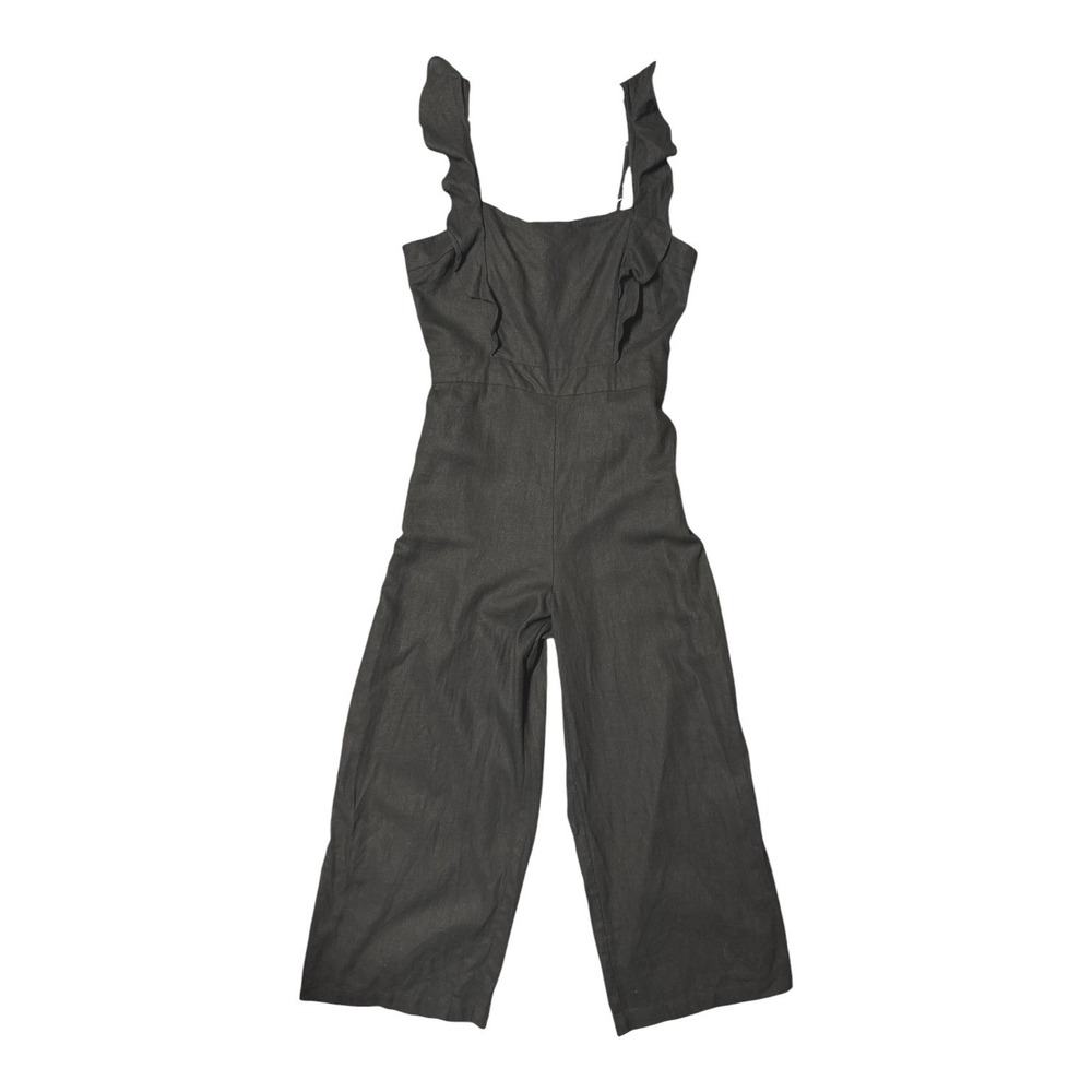 Dynamite Linen Blend Romper Frill Strap Wide Leg Jumpsuit Jet Black Large NWT - Picture 2 of 8